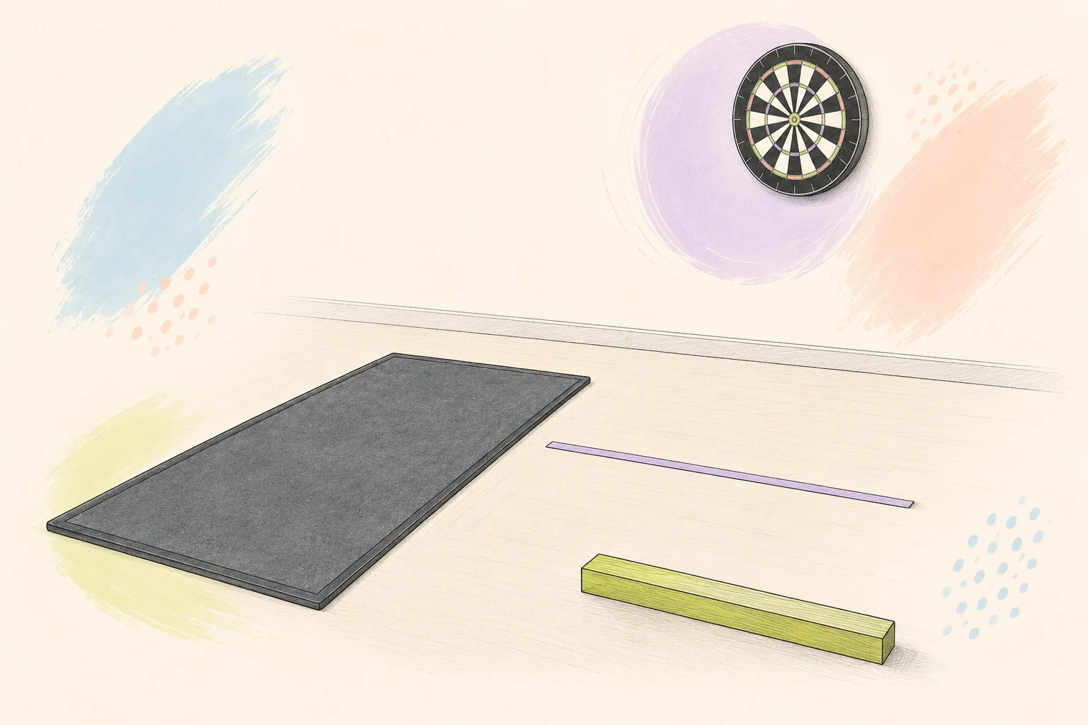 Schéma illustré distinguant une ligne de lancer au sol, un oche relevé et une zone de tapis.